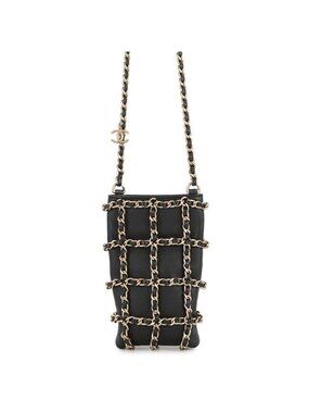 Chanel Chain Shoulder Bag Choco Bar Phone Case Lambskin Black